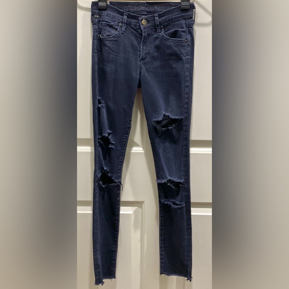 Citizens of Humanity Avedon Skinny Black SZ 24 Edgy Grunge Denim Ripped Jeans